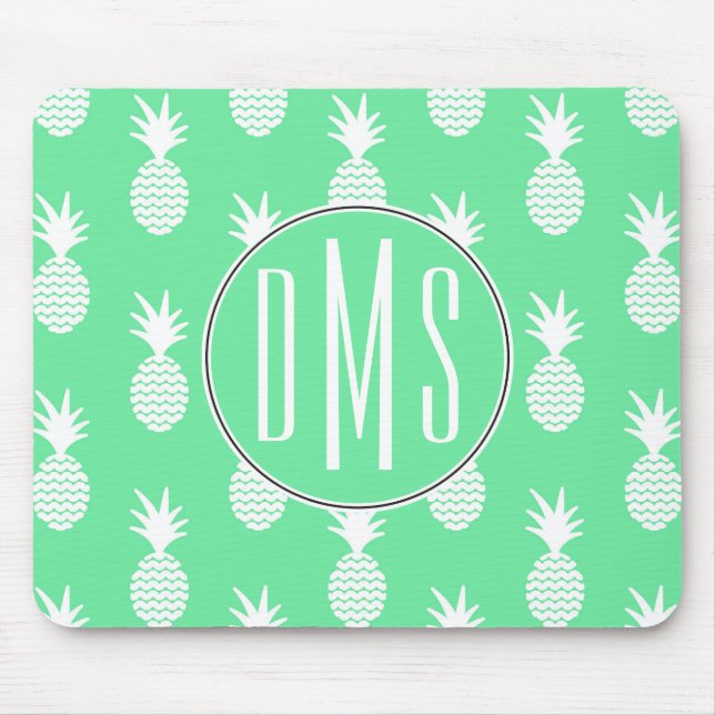 Pineapple Mint Pattern | Monogram Mouse Pad (Front)