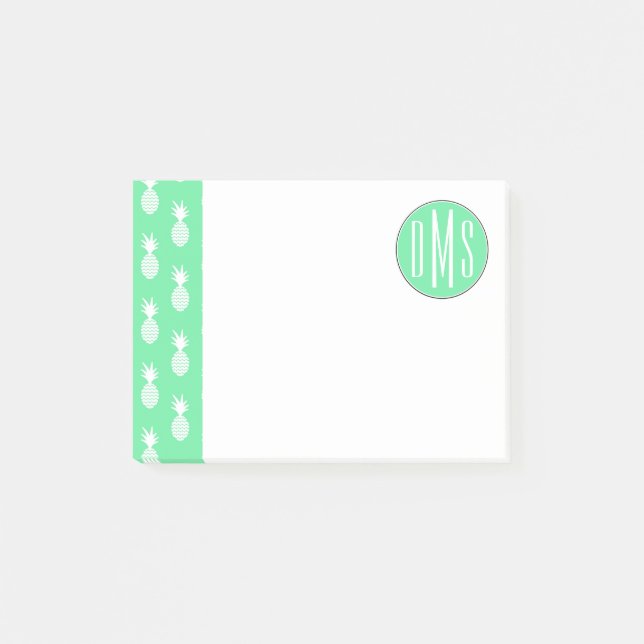 Pineapple Mint Pattern | Monogram Post-it Notes (Front)