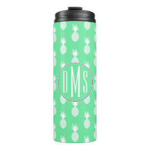 Pineapple Mint Pattern Monogram Thermal Tumbler