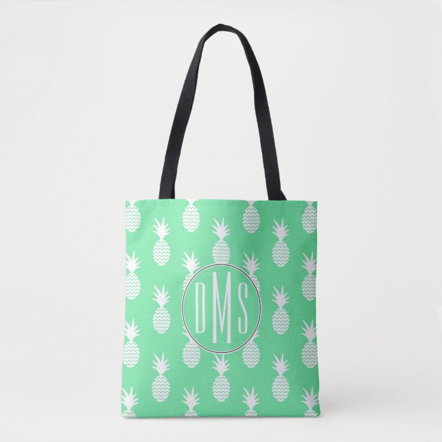 Pineapple Mint Pattern | Monogram Tote Bag (Front)