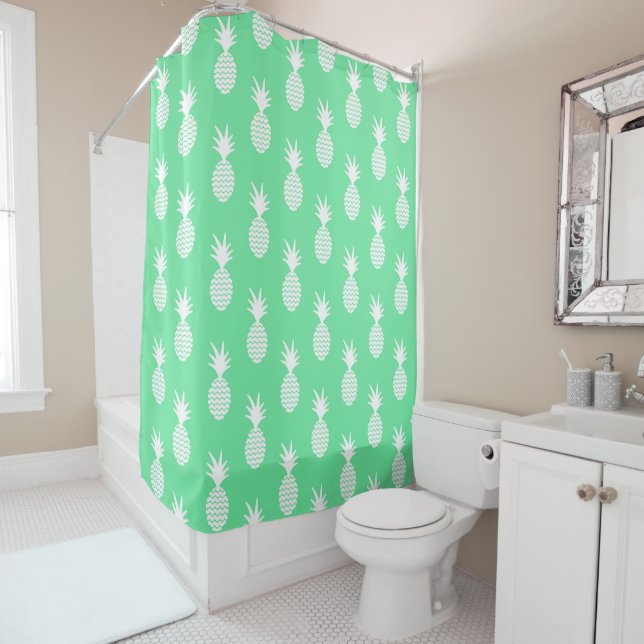 Pineapple Mint Pattern Shower Curtain (In Situ)
