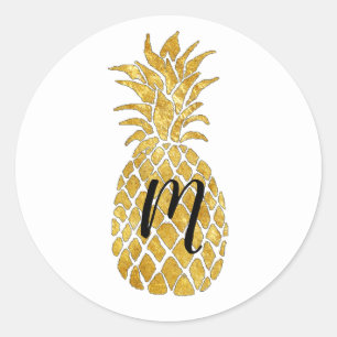 pineapple monogram classic round sticker