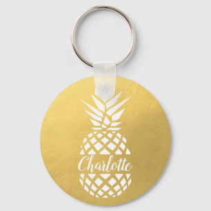 Pineapple Monogrammed gold custom name Key Ring