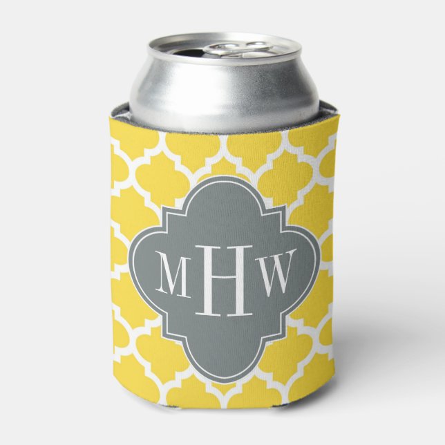 Pineapple Moroccan #5 Charcoal 3 Initial Monogram Can Cooler (Can Front)