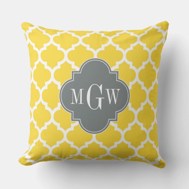Pineapple Moroccan #5 Charcoal 3 Initial Monogram Cushion (Front)