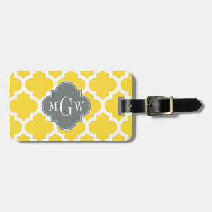 Pineapple Moroccan #5 Charcoal 3 Initial Monogram Luggage Tag
