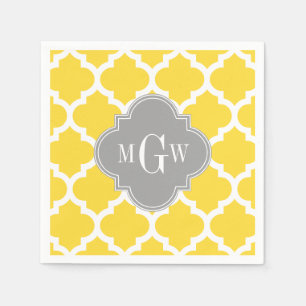 Pineapple Moroccan #5 Dk Grey 3 Initial Monogram Napkin