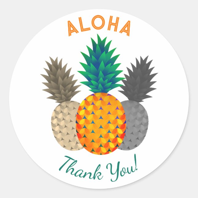 Pineapple Motif Aloha Round Stickers (Front)