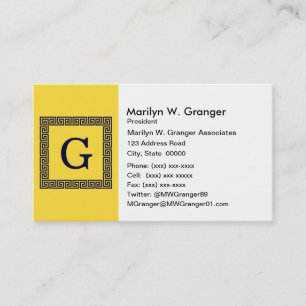 Pineapple, Navy Blue Greek Key #1 Framed Monogram Business Card