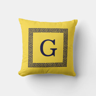 Pineapple, Navy Blue Greek Key #1 Framed Monogram Cushion