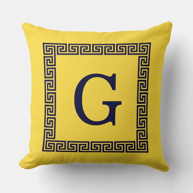 Pineapple, Navy Blue Greek Key #1 Framed Monogram Cushion (Front)