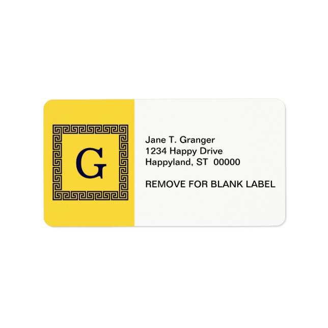 Pineapple, Navy Blue Greek Key #1 Framed Monogram Label (Front)