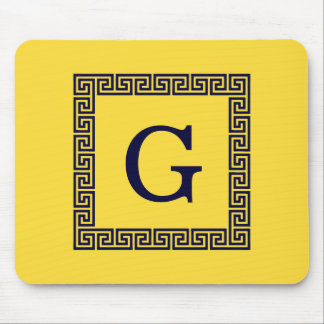 Pineapple, Navy Blue Greek Key #1 Framed Monogram Mouse Pad