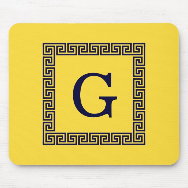 Pineapple, Navy Blue Greek Key #1 Framed Monogram Mouse Pad (Front)