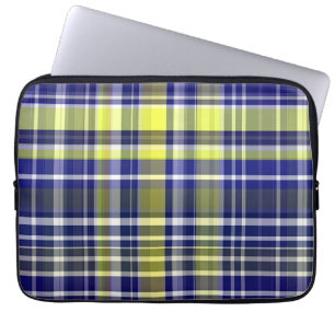 Pineapple Navy Blue White Preppy Madras Plaid Laptop Sleeve