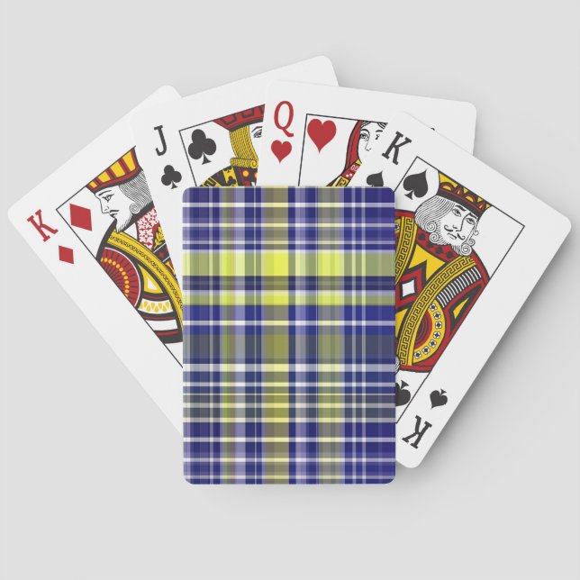 Pineapple Navy Blue White Preppy Madras Plaid Playing Cards (Back)