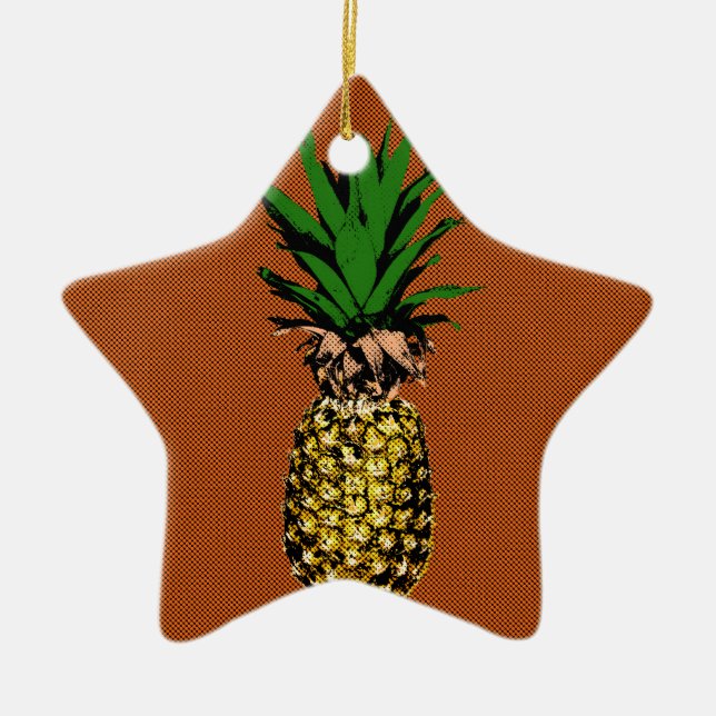 Pineapple Newsprint Ceramic Ornament (Front)