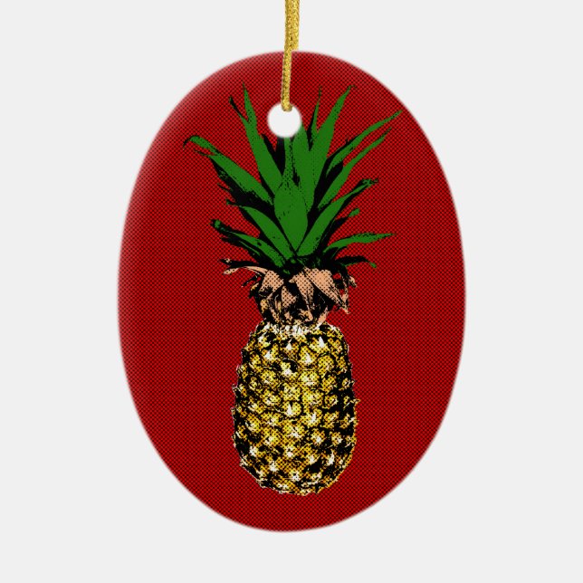 Pineapple Newsprint Image Ceramic Tree Decoration (Front)
