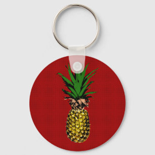 Pineapple Newsprint Image Key Ring