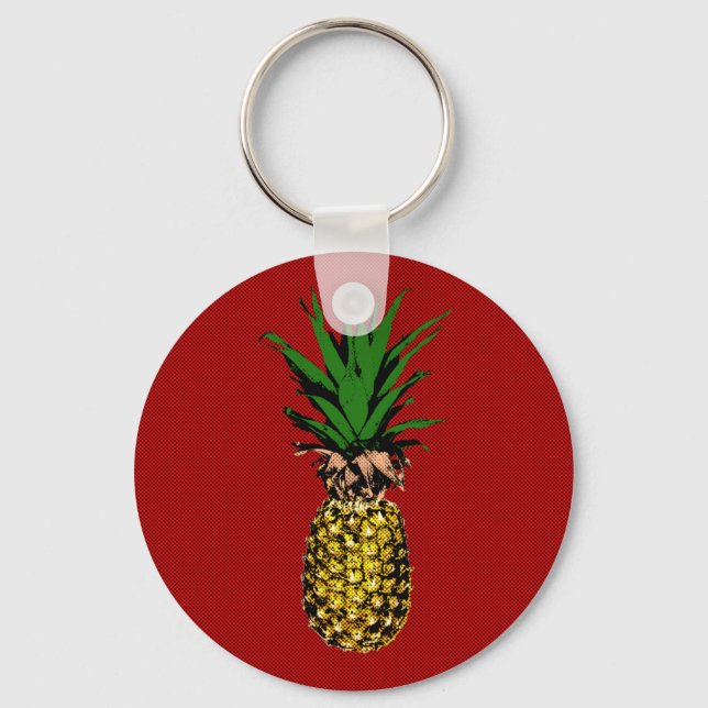 Pineapple Newsprint Image Key Ring (Front)