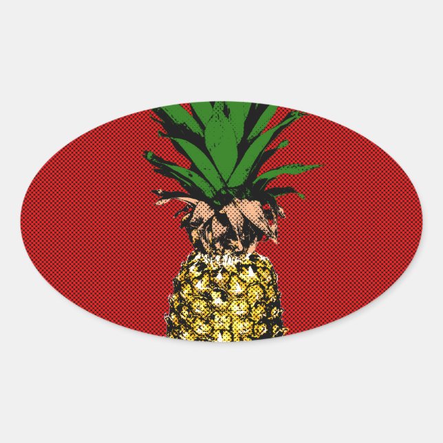 Pineapple Newsprint Image Oval Sticker (Front)