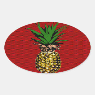 Pineapple Newsprint Image Oval Sticker