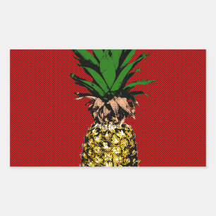 Pineapple Newsprint Image Rectangular Sticker