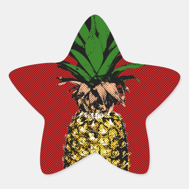 Pineapple Newsprint Image Star Sticker (Front)
