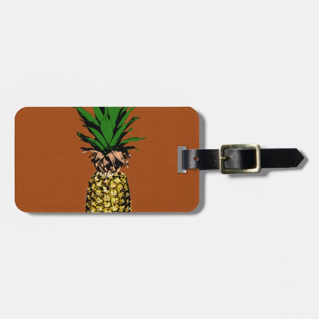 Pineapple Newsprint Luggage Tag (Front Horizontal)