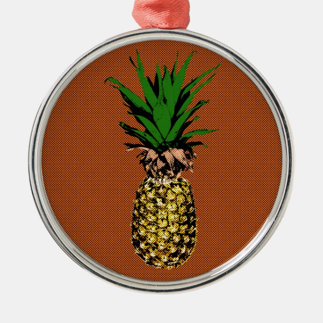 Pineapple Newsprint Metal Ornament (Front)