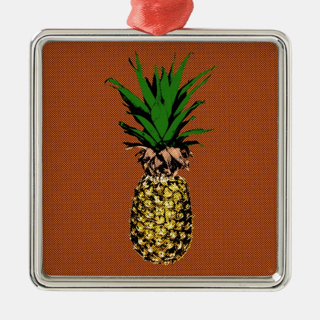 Pineapple Newsprint Metal Tree Decoration (Front)