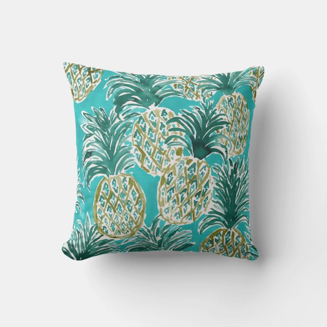 PINEAPPLE O'CLOCK Tropical Whimsical Watercolor Cushion (Front)