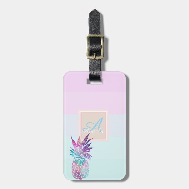 Pineapple  Ombre Striped  Monogram-Personalised Luggage Tag (Front Vertical)