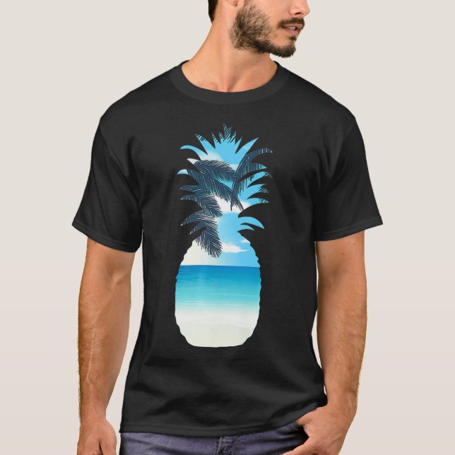 Pineapple On A Beach Cool Tropical Fruit Tee chick (Front)