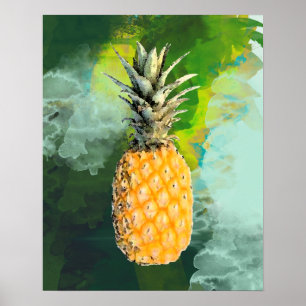 pineapple on a green watercolor poster