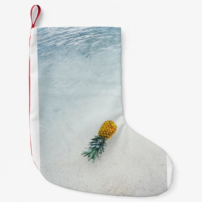 Pineapple on seashore small christmas stocking (Front)