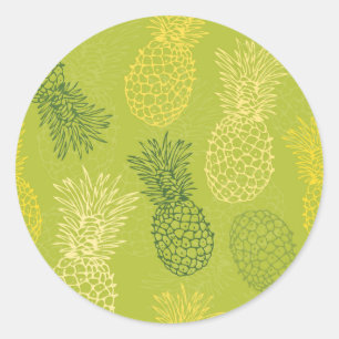 Pineapple Outline Pattern on Green Classic Round Sticker
