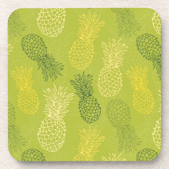 Pineapple Outline Pattern on Green Coaster (Front)