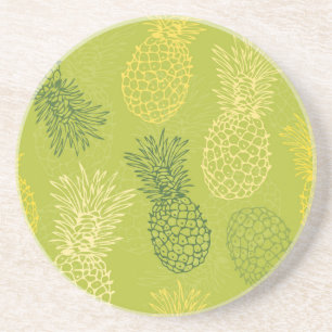 Pineapple Outline Pattern on Green Coaster