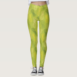 Pineapple Outline Pattern on Green Leggings