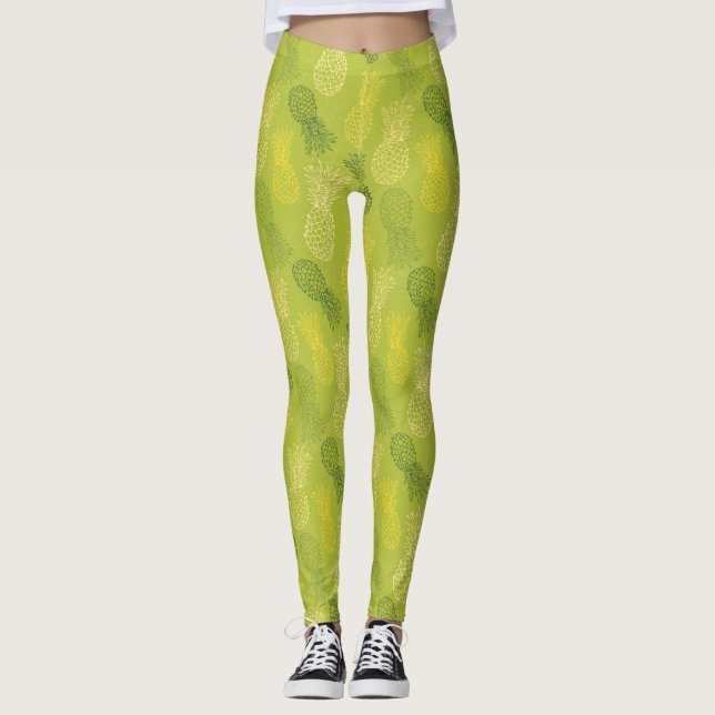 Pineapple Outline Pattern on Green Leggings (Front)