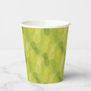 Pineapple Outline Pattern on Green Paper Cups