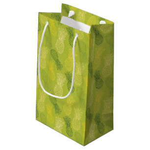 Pineapple Outline Pattern on Green Small Gift Bag