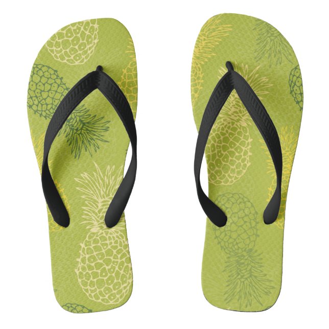 Pineapple Outline Pattern on Green Thongs (Footbed)