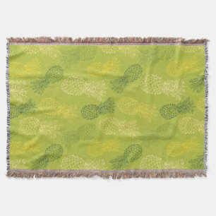 Pineapple Outline Pattern on Green Throw Blanket
