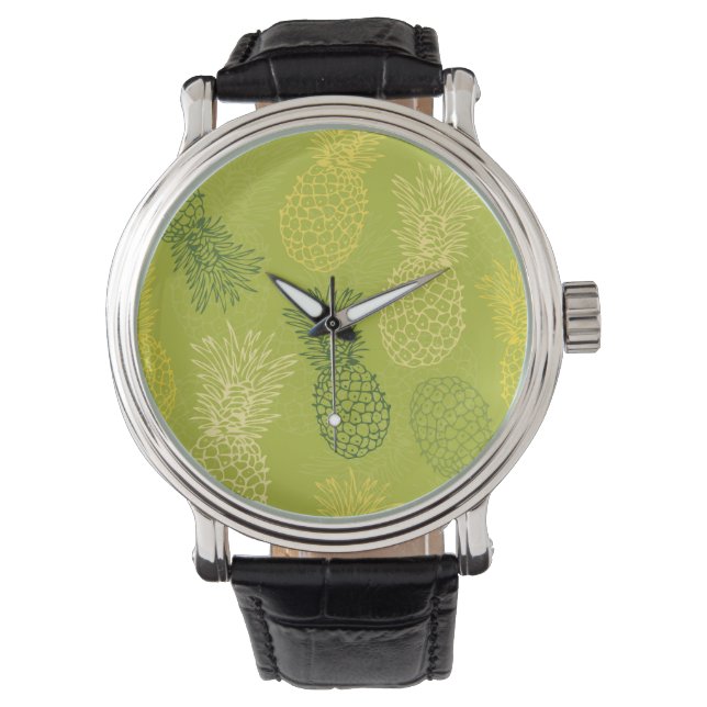 Pineapple Outline Pattern on Green Watch (Front)