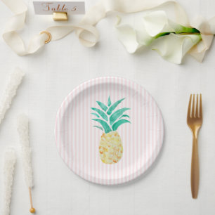 Pineapple Painting Luau Pink Party Paper Plate