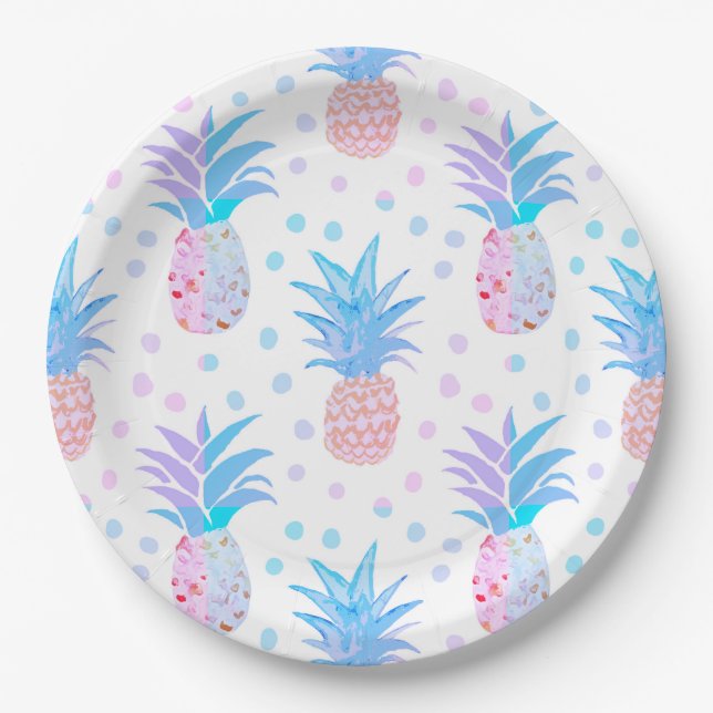 Pineapple Painting Tropical Napkins Paper Plate (Front)