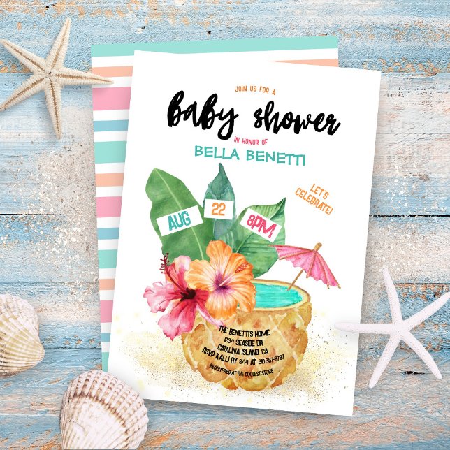 Pineapple Palm Hibiscus Tropical Baby Shower  Invitation (Creator Uploaded)