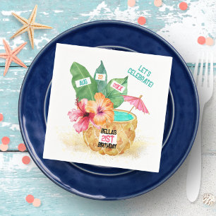 Pineapple Palm Hibiscus Tropical Cocktail Birthday Napkin